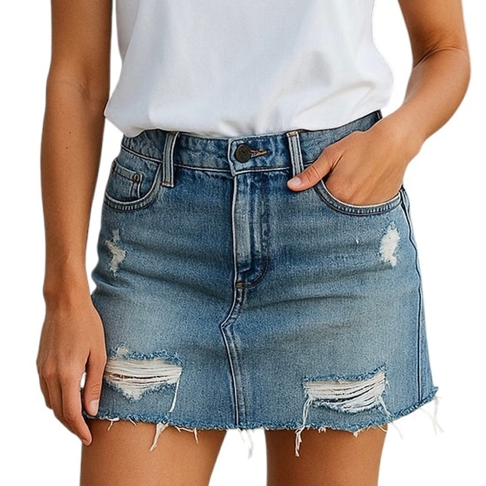 Mavi Gold Y2K Blue Denim Distressed Jean Mini Short Boot Skirt Retro Size XS